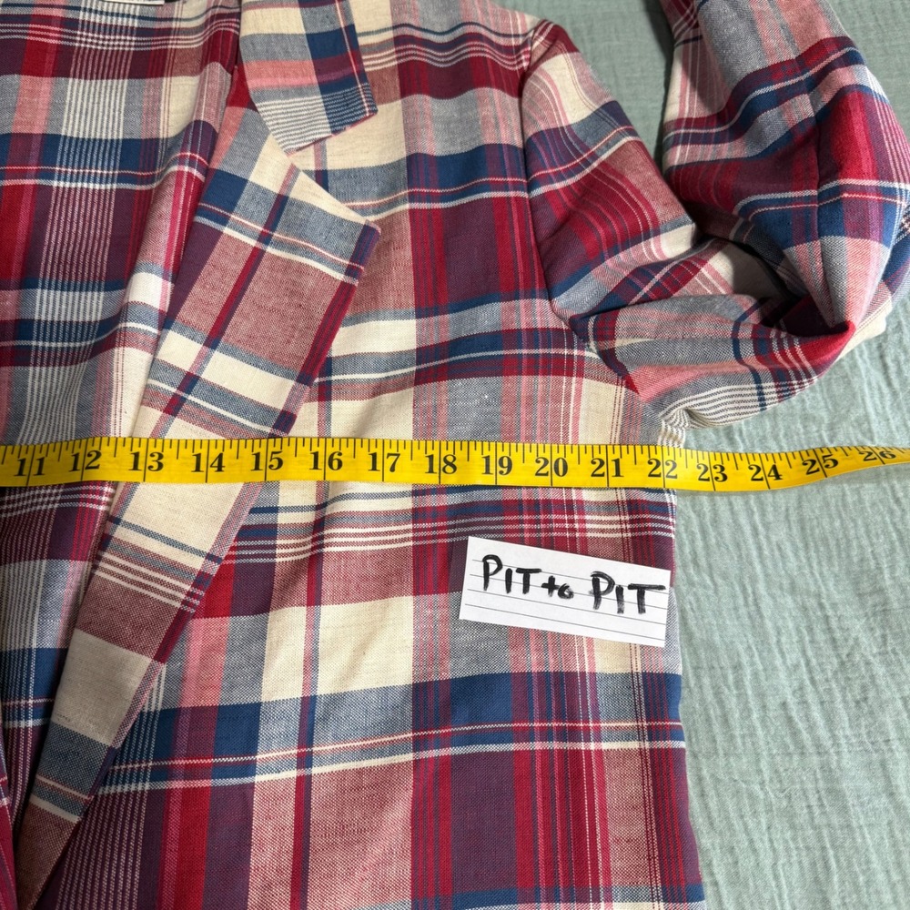 Eagle River Traders Blazer Wmn 14 Red Plaid Cotton Linenโ Single Button USA Made - Picture 12 of 14